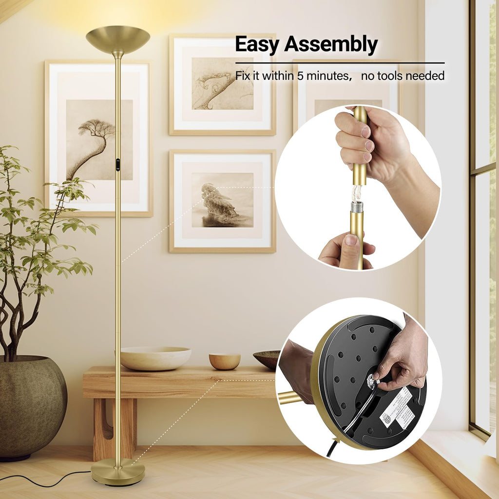 Dimmable Floor Lamp, Gold, 30W LED Torchiere