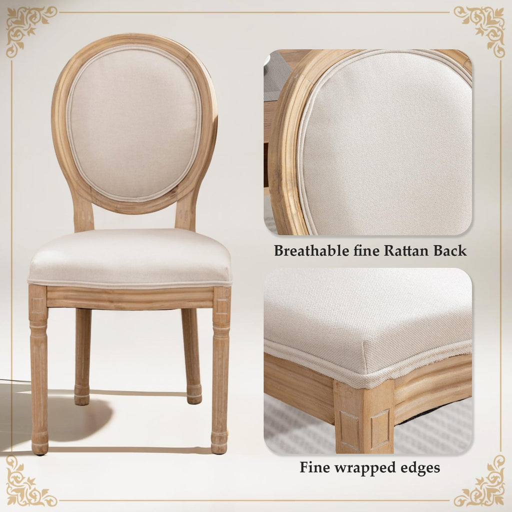 French Dining Chairs Set of 4, Vantage Dining Chair with Round Back, Wood Leg Farmhouse Country Rattan Dining Chair