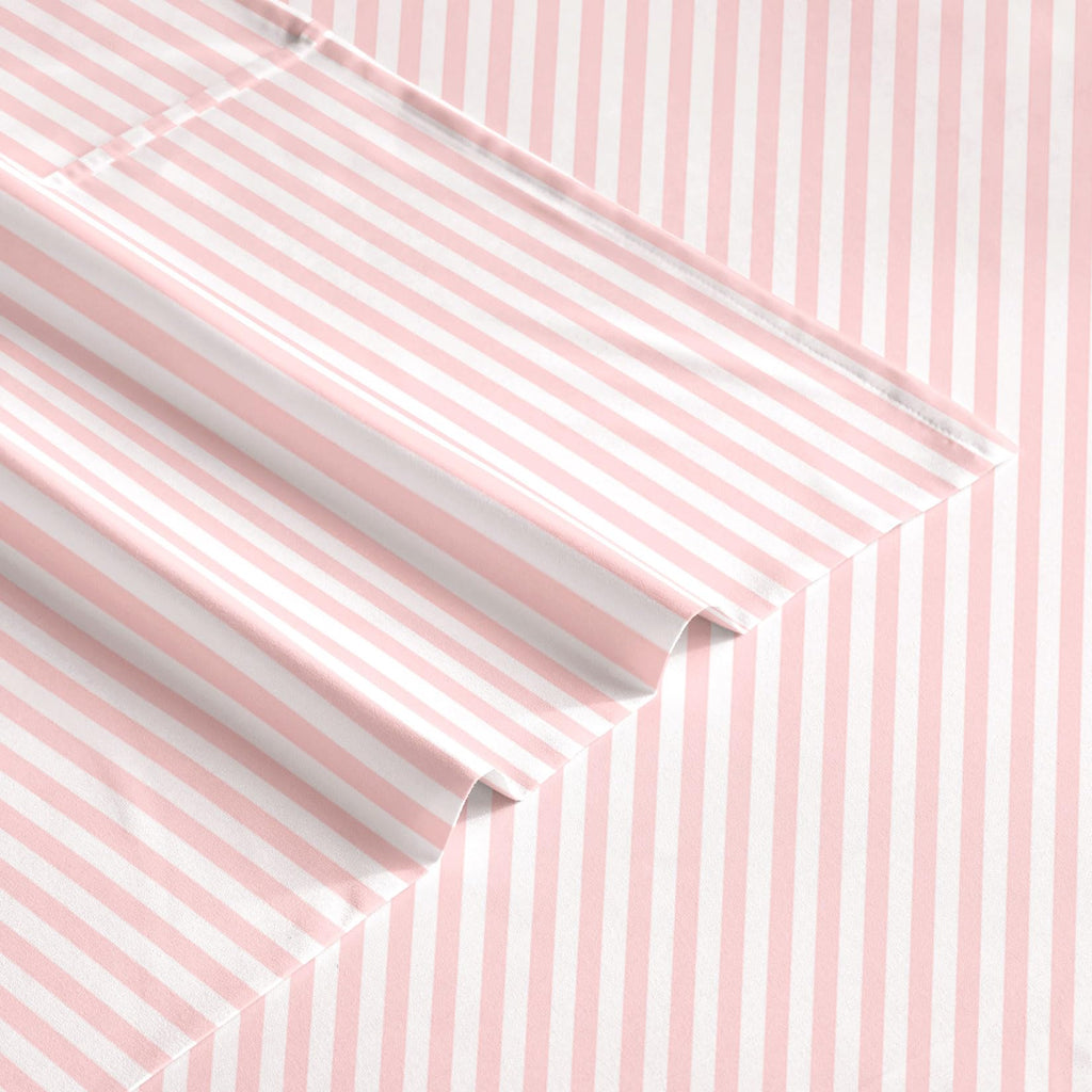 Striped Bed Sheets, 4-Piece Sheet Set, Ticking Vertical Pin Stripe Modern Farmhouse Pattern Printed Bedding, Deep