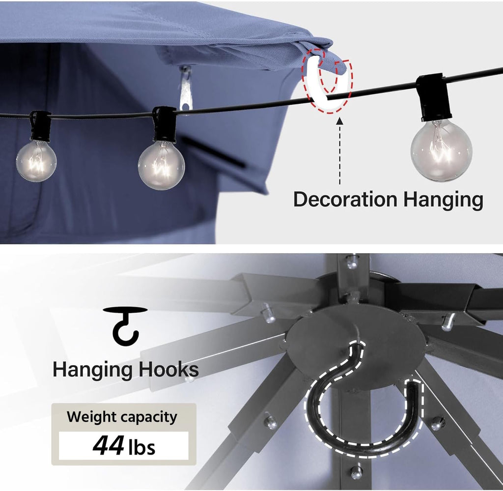 10'x13' Outdoor Gazebo, Metal Frame Heavy Duty Patio Canopy Tent Shelter with Double Roofs - Navy Blue