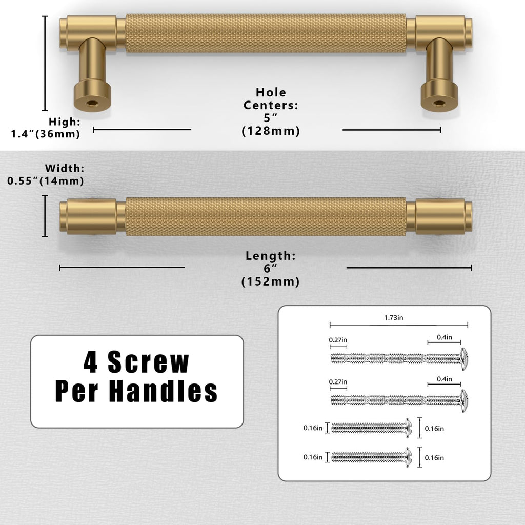 10 Pack Champagne Bronze Knurled Cabinet Pulls 5 Inch(128mm) Kitchen Cabinet Handles Cabinet Hardware Drawer Pulls