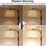Dimmable Floor Lamp，Standing Lamp Rotary Switch with Table&Linen Beige Shade，Brown Tall Lamps with Adjust Head，9W LED