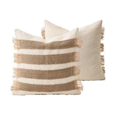 Handwoven Jute Cotton Striped Wabi Sabi Boho Decorative Pillow Cover