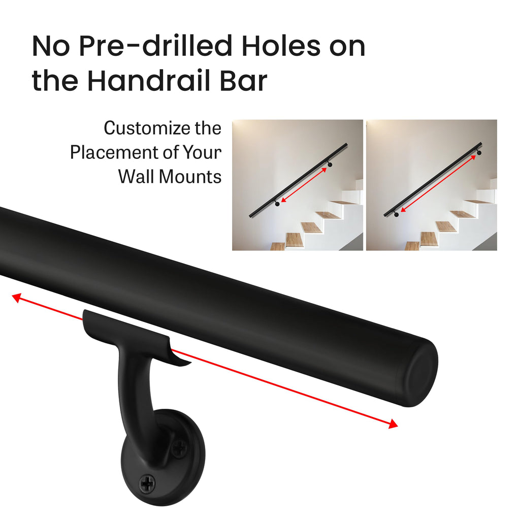 Aluminum Handrail for Indoor or Outdoor Steps and Stairs - Hand Rails for Elderly - DIY Complete Stair Railing Kit