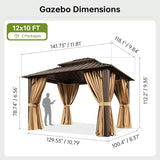 10x12FT Hardtop Gazebo, Metal Frame with Double Galvanized Steel Roof