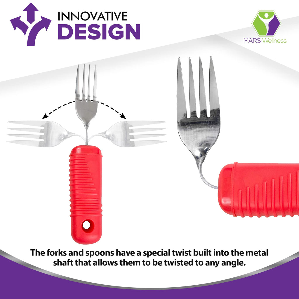 3 Piece Easy Grip Red Utensil Set - Bendable Fork, and Spoon, Strong Knife