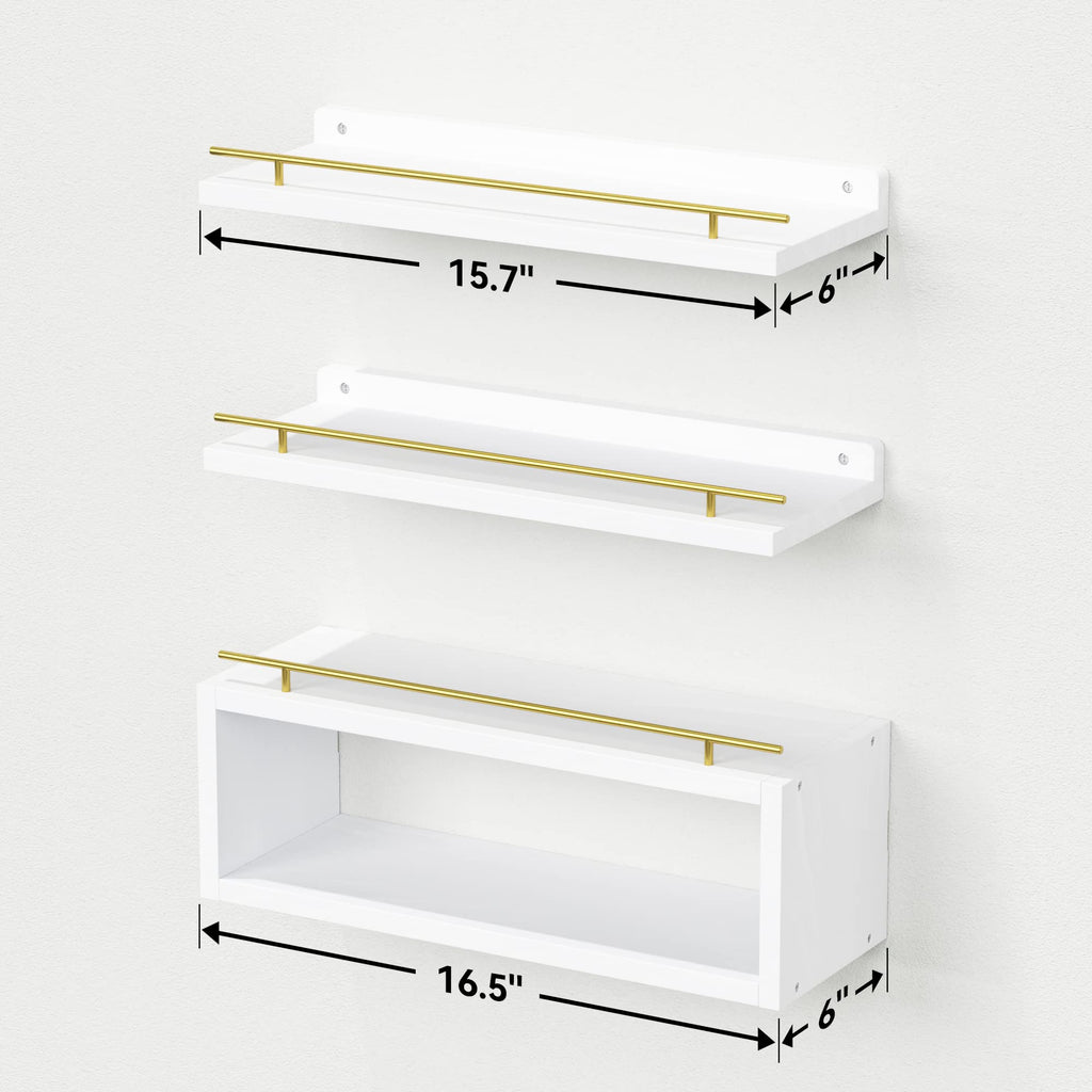 Floating Shelves for Wall with Cube Shelf, Wall Shelves with Metal Rail for Decor, Bathroom Organizers and Storage