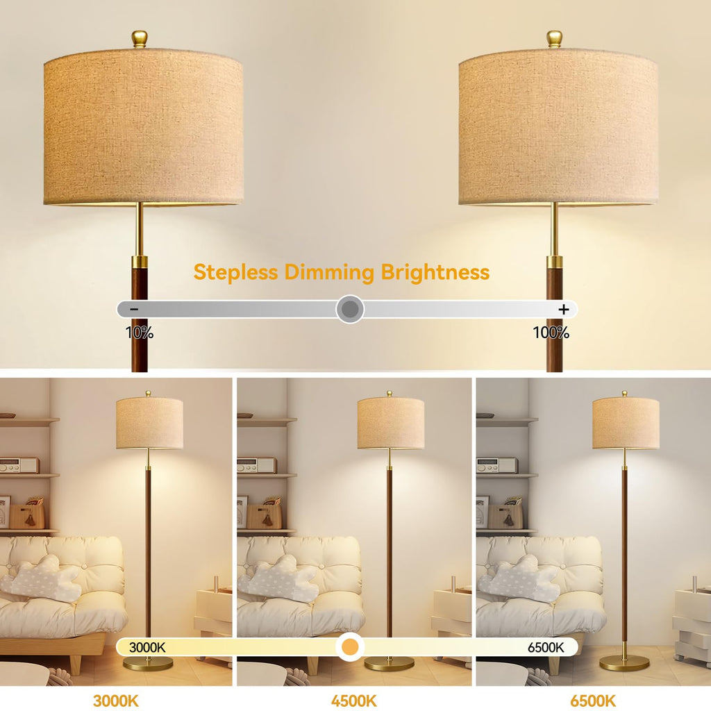 Wood Floor Lamps Farmhouse Floor Lamp with Remote Control,Dimmable Vintage Floor Lamp Mid Century Modern Standing