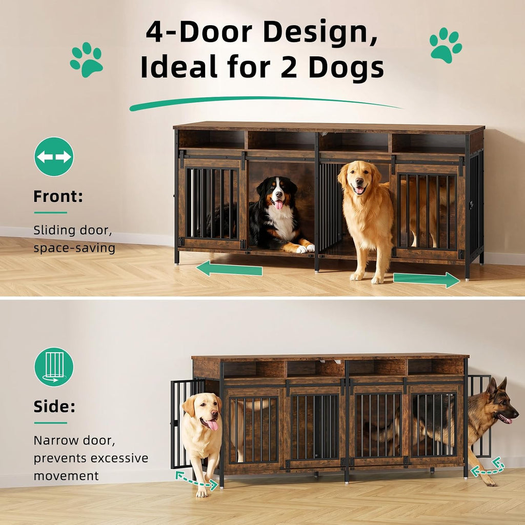 78.7" Dog Crate Furniture with Removable Divider and Drawers