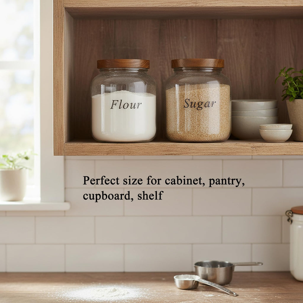 Set of 2 Cookie Jars with Airtight Lid, 1/2 Gallon Glass Jars with Acacia Wooden Lid, 64 oz Wide Mouth Mason Jar for
