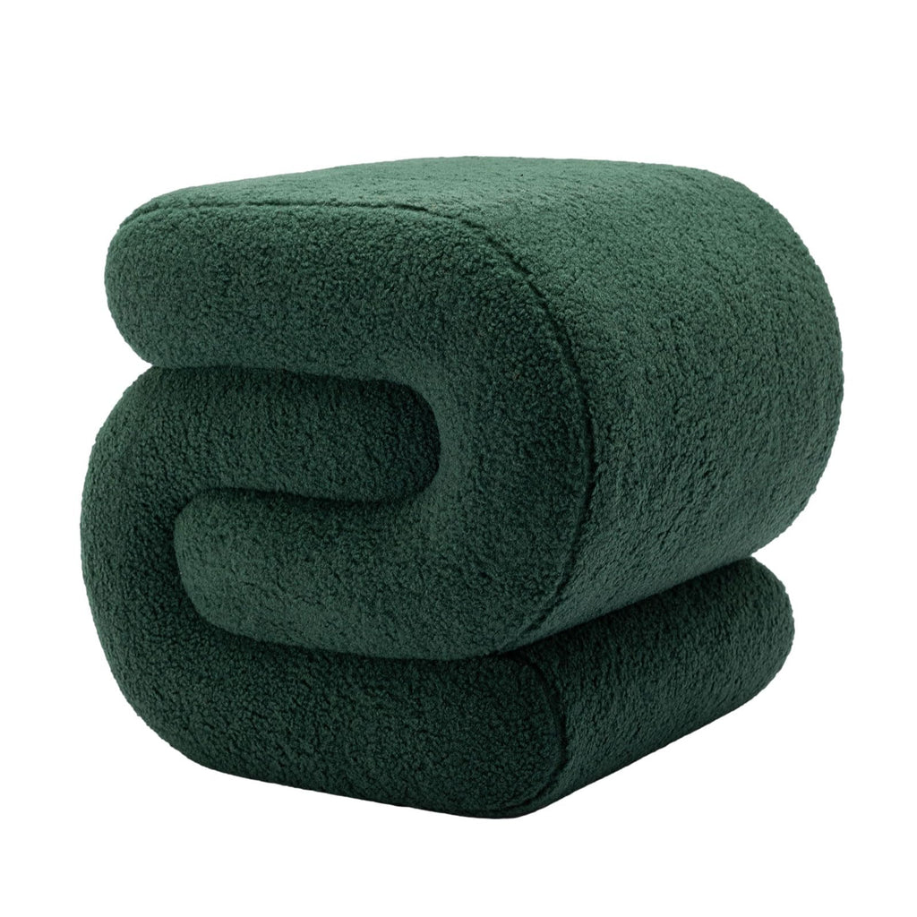 Sherpa Ottoman Stool, Modern S-Shaped Boucle Vanity Stool Pouf Ottoman Seat, Decorative Floor Chair Foot Stool for