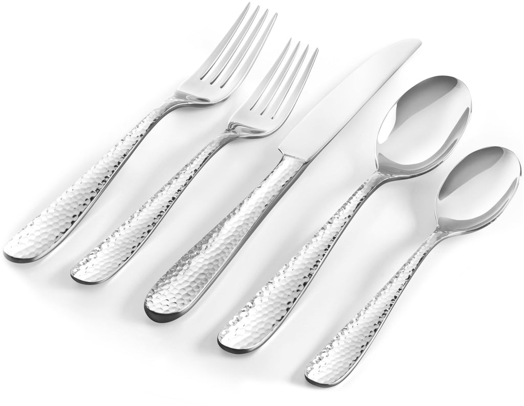 Premium 20 Piece Hammered Silverware Set, 18/10 Stainless Steel, Fine Flatware Service for 4 - Dishwasher Safe