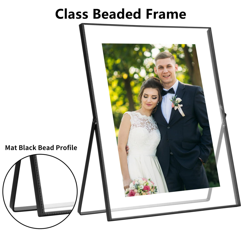 Black 8x10'' Floating Frame Set of 2, For Photo Sizes (5x7'', 6x8'' 7x9''), Beautiful Metal Beaded Frames Adjustable