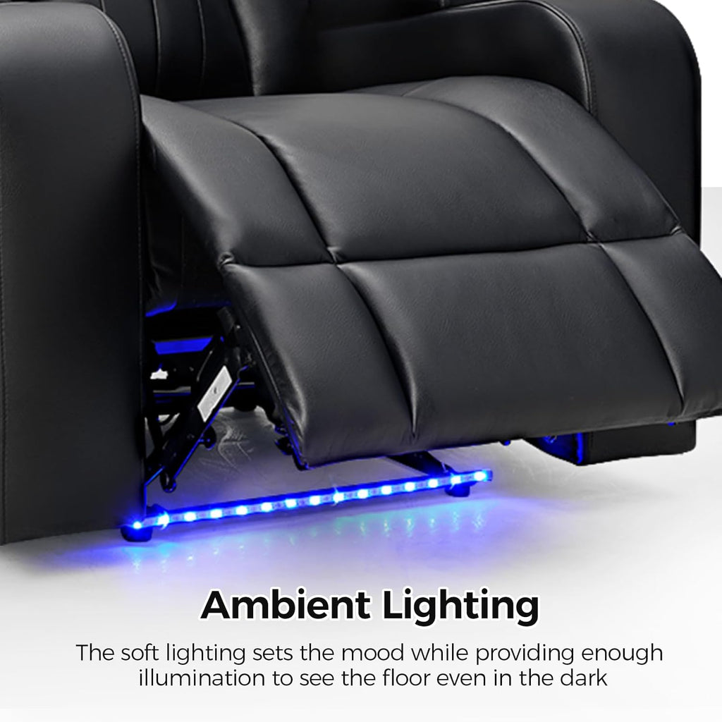 Power Home Theater Seating, Set of 2 PU Leather Electric Recliner Chair with USB Tape-C Ports, LED Light