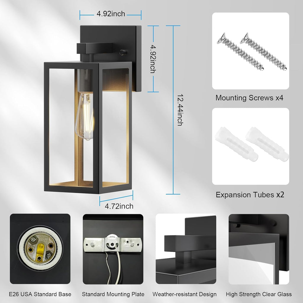 Porch Wall Lights Outdoor, Waterproof Lanterns with Frame and Clear Glass Shade, Exterior Front Porch Light Matte Black Wall Sconce, Modern Mounted Lighting for Patio Entryway Hallway A123-B0CL61KZ87