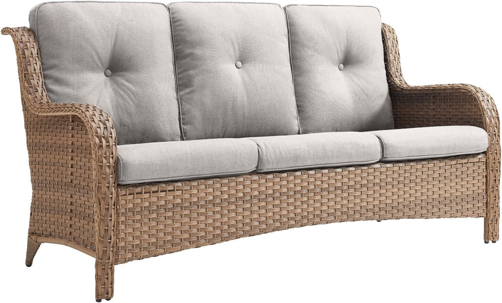 Outdoor Patio Wicker Sofa 900Lbs Weight Capacity, Large 3 Seater Wicker Patio Couch with 4in Seat Cushions and Deep