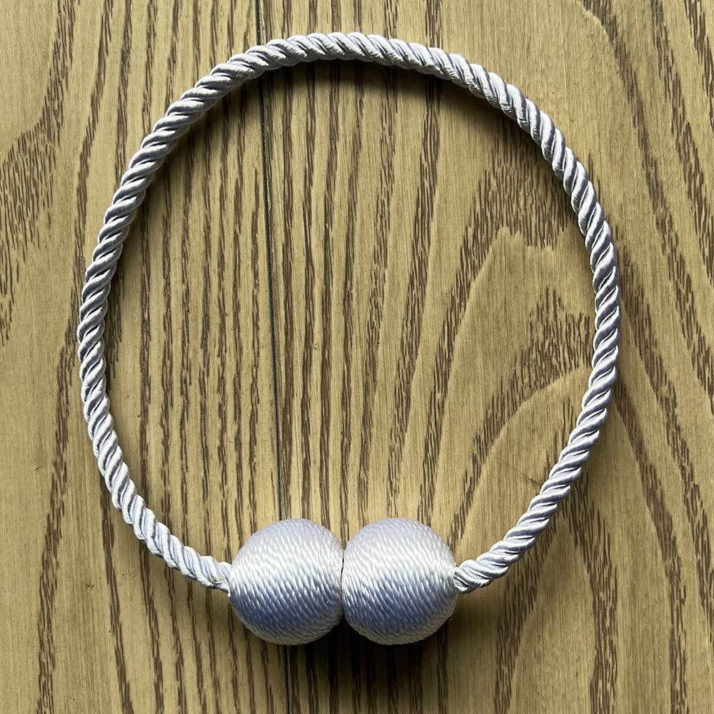 Magnetic Curtain Tiebacks, Decorative Curtain Holdbacks for Window Décor (White) - 4 Pack