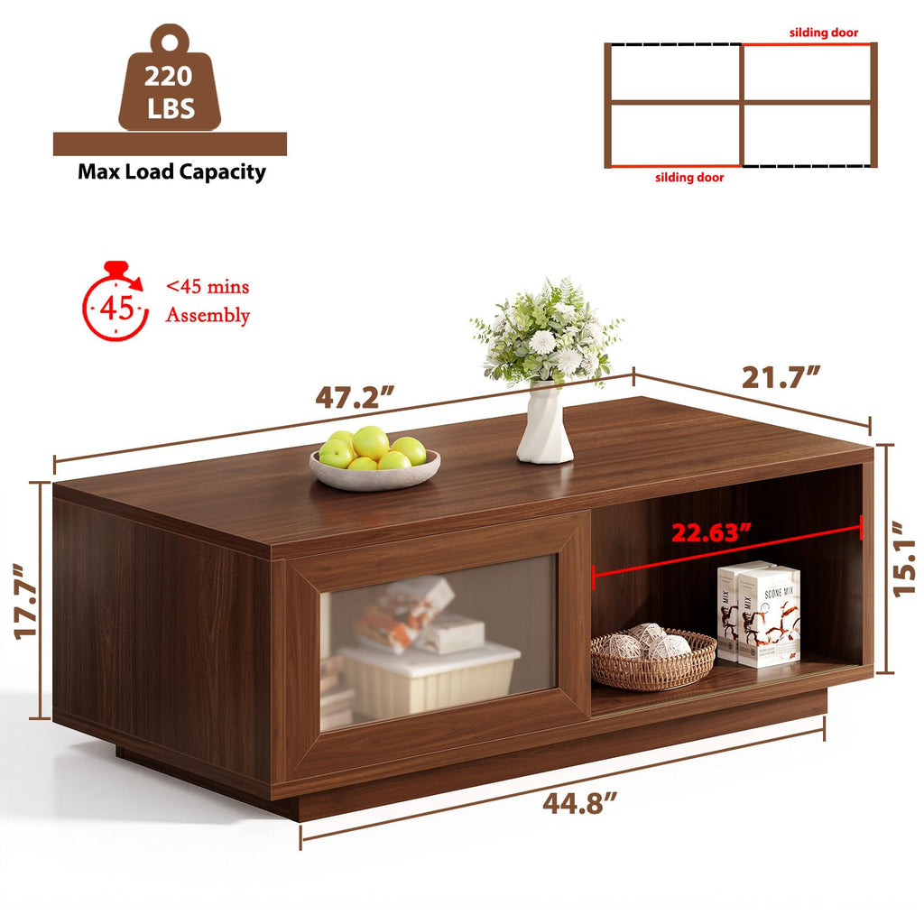 47 Inch Walnut Coffee Table with Storage