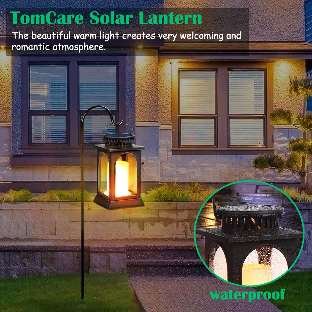 Flickering Flame Solar Lights Outdoor Metal Hanging Lantern, 2 Pack