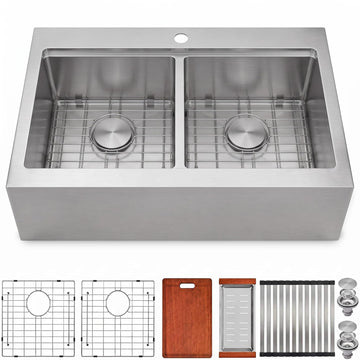 28 Inch Farmhouse Workstation Double Bowl Kitchen Sink