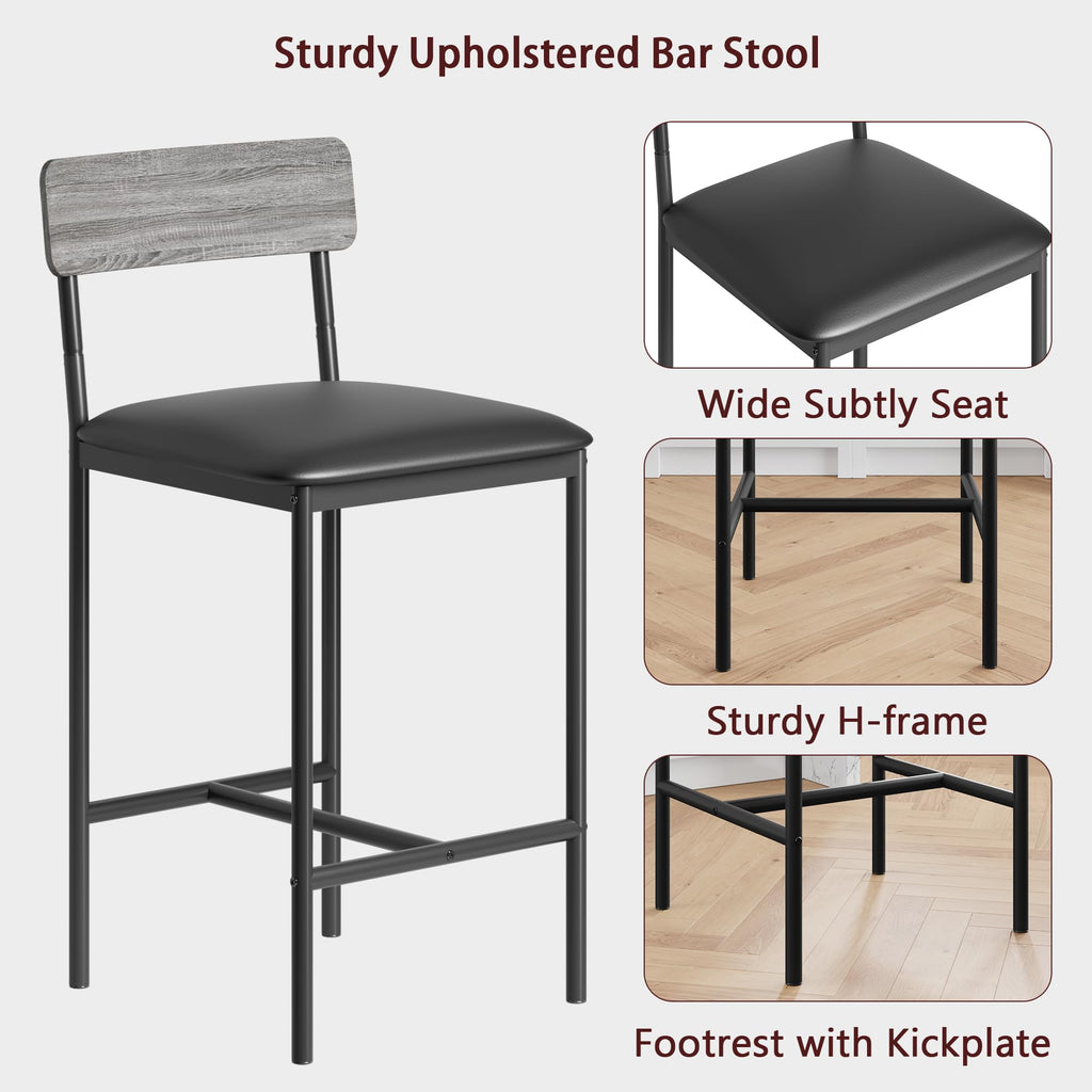 Dining Table and Chairs, Bar Table Set with 2 Upholstered Bar Stools, 3 Piece Dining Room Set for Small Space