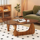 Coffee Table Mid Century Modern Center Table with Glass Top and Wood, Brown/Walnut