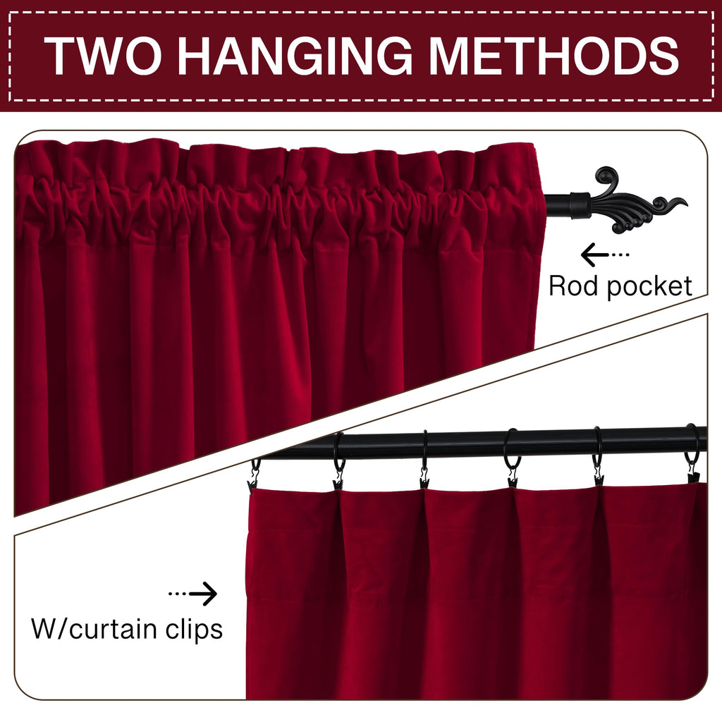 Theater Red Velvet Curtains Christmas Decor 2 Panels