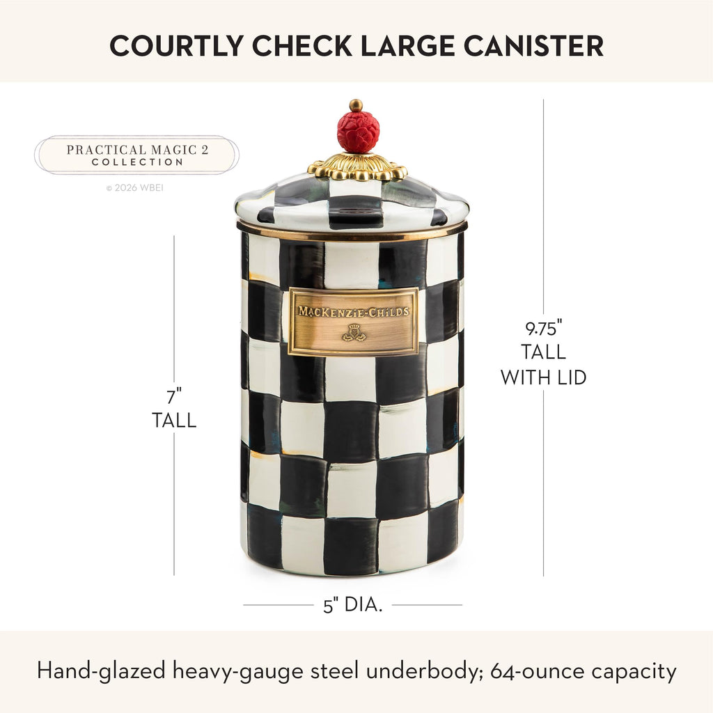 Enamel Canister, Large, Black-and-White Courtly Check