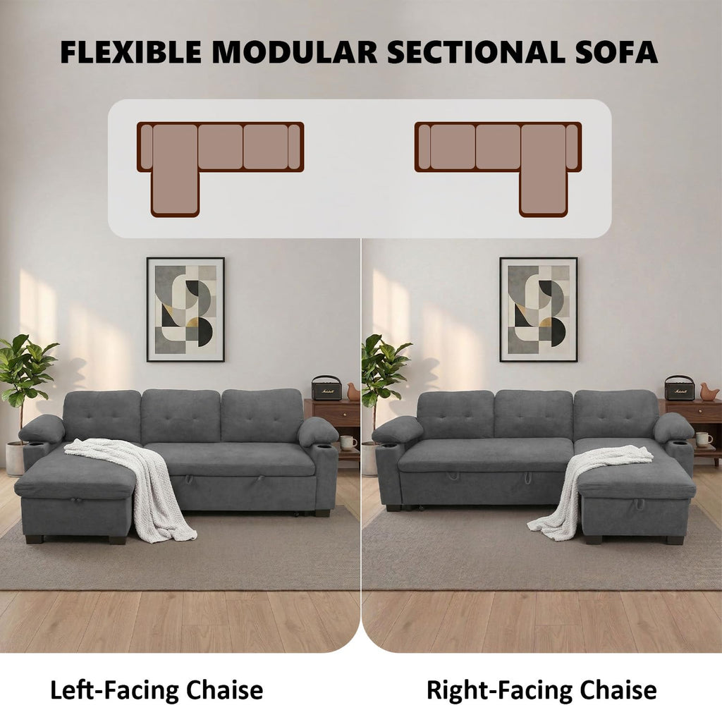 93" L Shaped Sleeper Sofa Bed, Pull Out Sectional Couch with Storage Chaise/Reclining Backrest, Sectional Couches