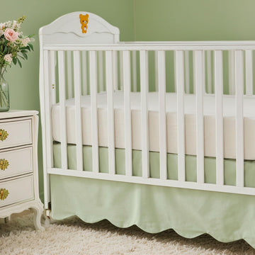 Scallop Edge Cotton Crib Skirt Toddler Bedskirt Baby Nursery Crib Bed Skirt Gender Neutral Solid Color Light Green