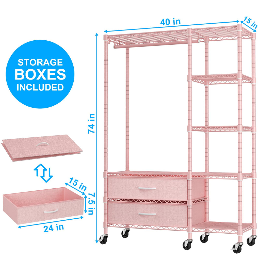 F3R Heavy Duty Clothes Rack(With Lockable Wheels)Freestanding Clothing Racks for Hanging Clothes, Adjustable Closet