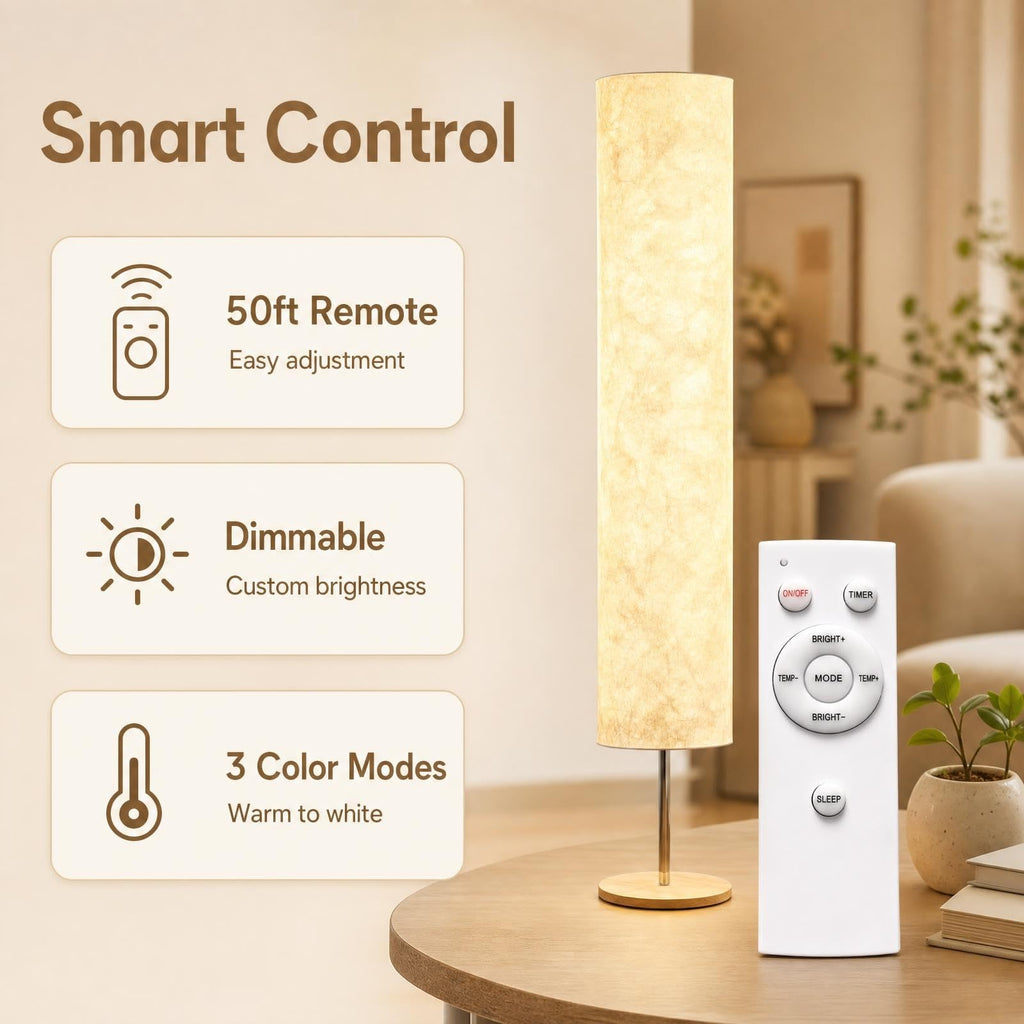 Remote Control Fabric Floor Lamp, Dimmable 3 Color Temperatures