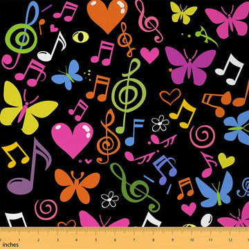 Music Notes Fabric by The Yard Watercolor Butterfly Flower Print DIY Craft Hobby Fabric by The Yard Graffiti