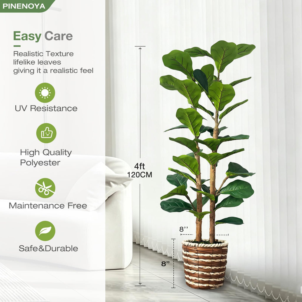 4ft Fiddle Leaf Fig Tree Artificial Plants in Woven Basket