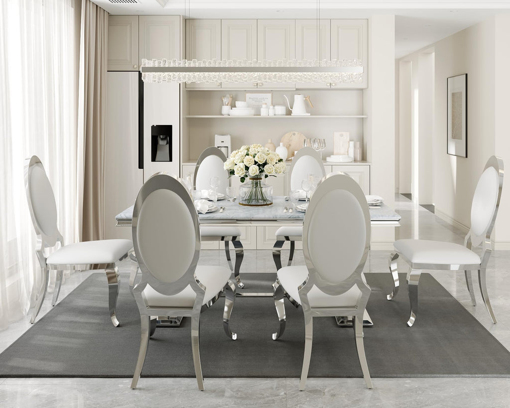 Dining Table, 70" Rectangular Modern Kitchen and Dining Room Table with Silver U-Base in Grey Silver
