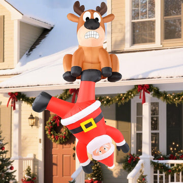 Christmas Inflatable Roof Outdoor Decorations, 8FT Inflatables Reindeer & Climbing Santa, LED Lights Blow up Holiday