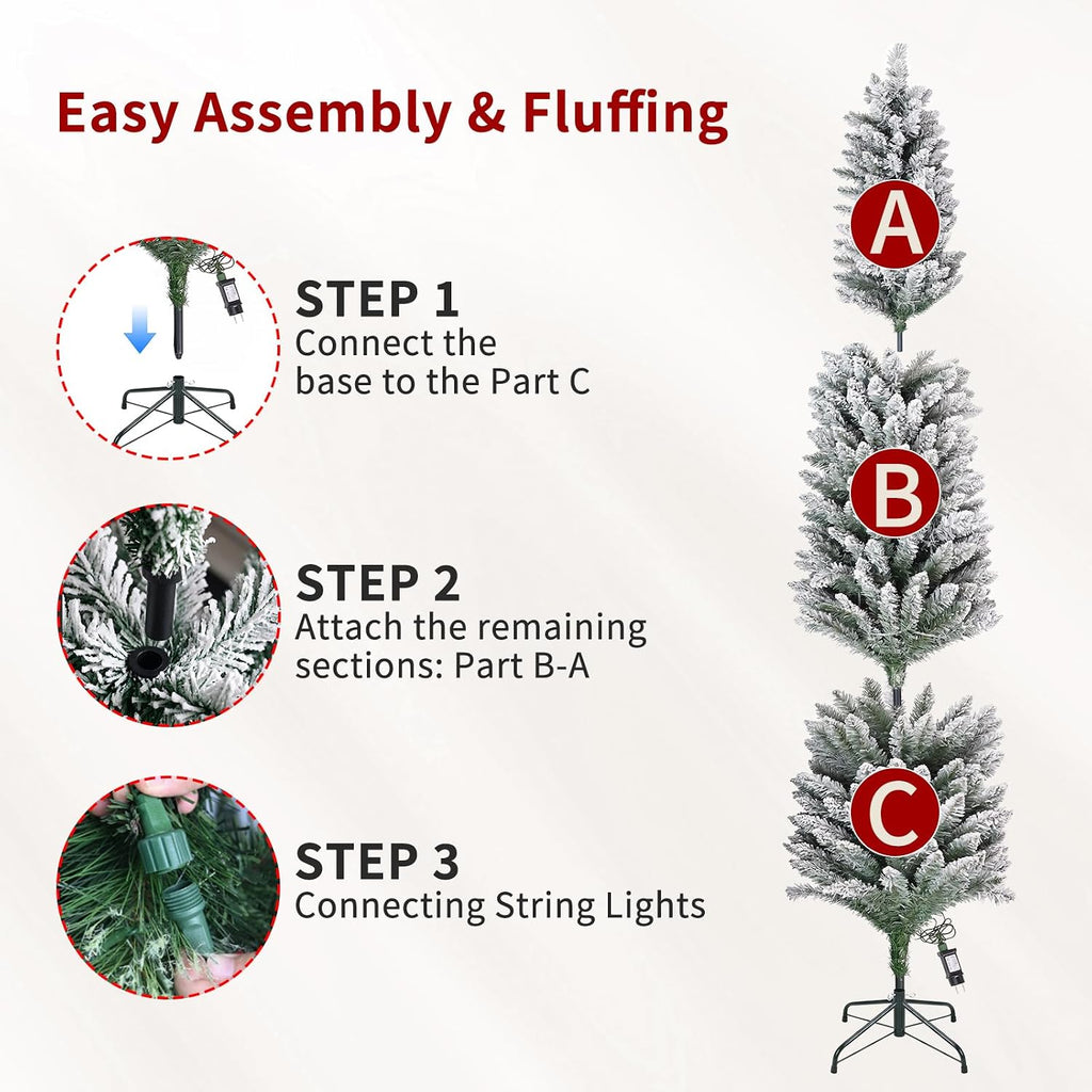 Pre-Lit Slim Pencil Flocked Artificial Christmas Tree with Lights