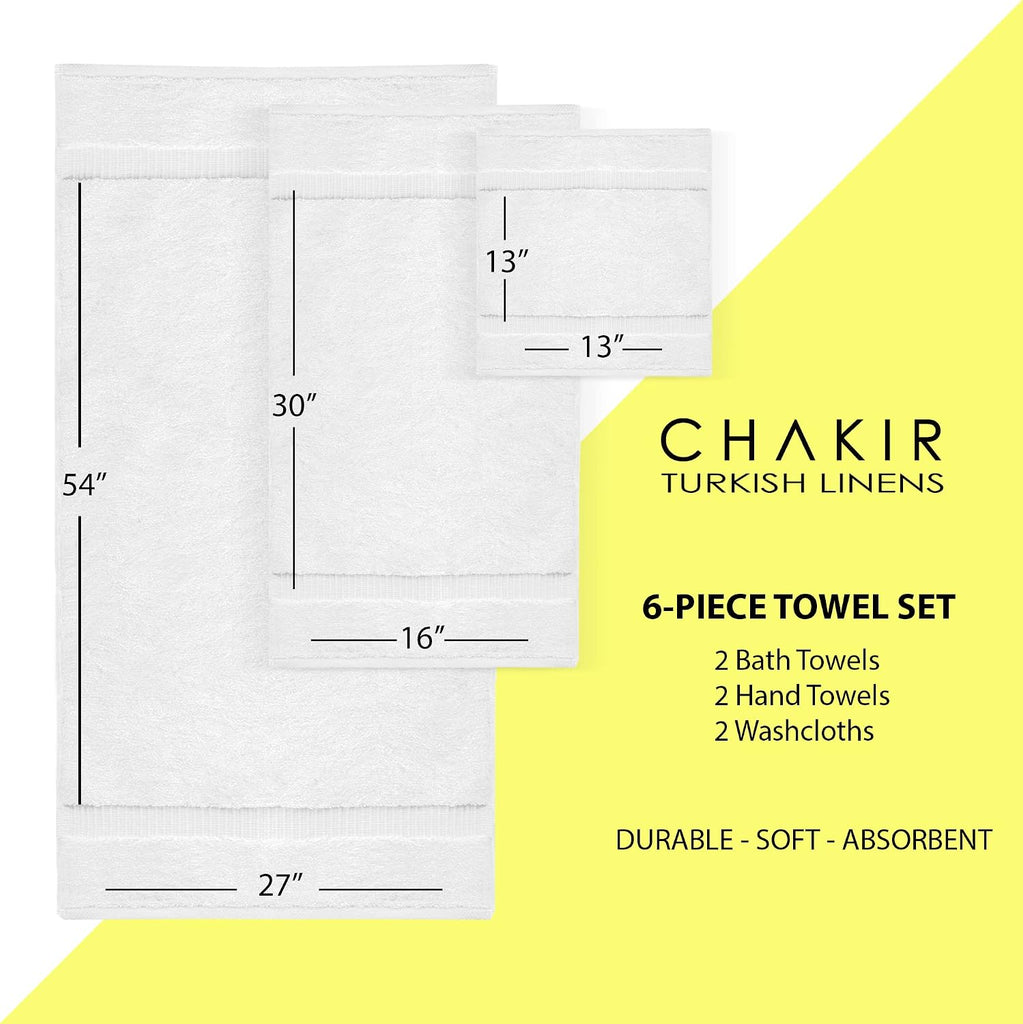 Luxury Spa and Hotel Quality Premium Turkish Cotton 6-Piece Towel Set (2 x Bath Towels, 2 x Hand Towels, 2 x