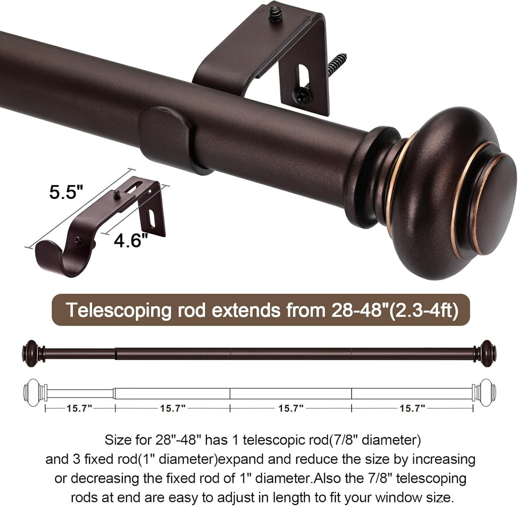 Bronze Curtain Rods for Windows Decorative 1 Inch Diameter Single Window Curtain Rod Set