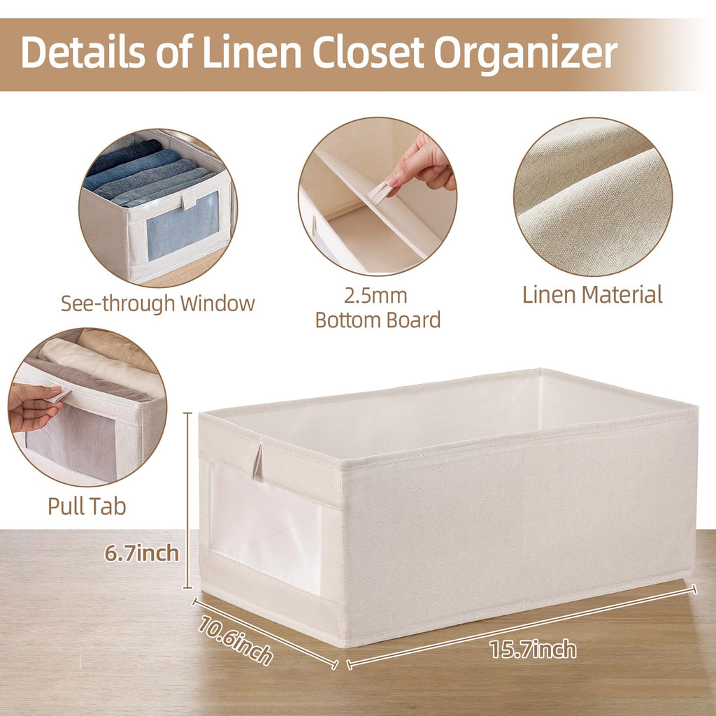 12 Pack Bins Linen Closet Baskets for Closet Organization Foldable Closet Organizer Bins with Clear Window For