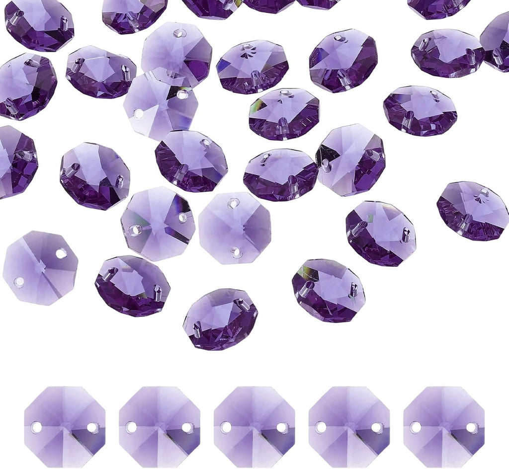 70Pcs 14mm Crystal Octagon Beads, 2-Hole Glass Suncatcher Beads