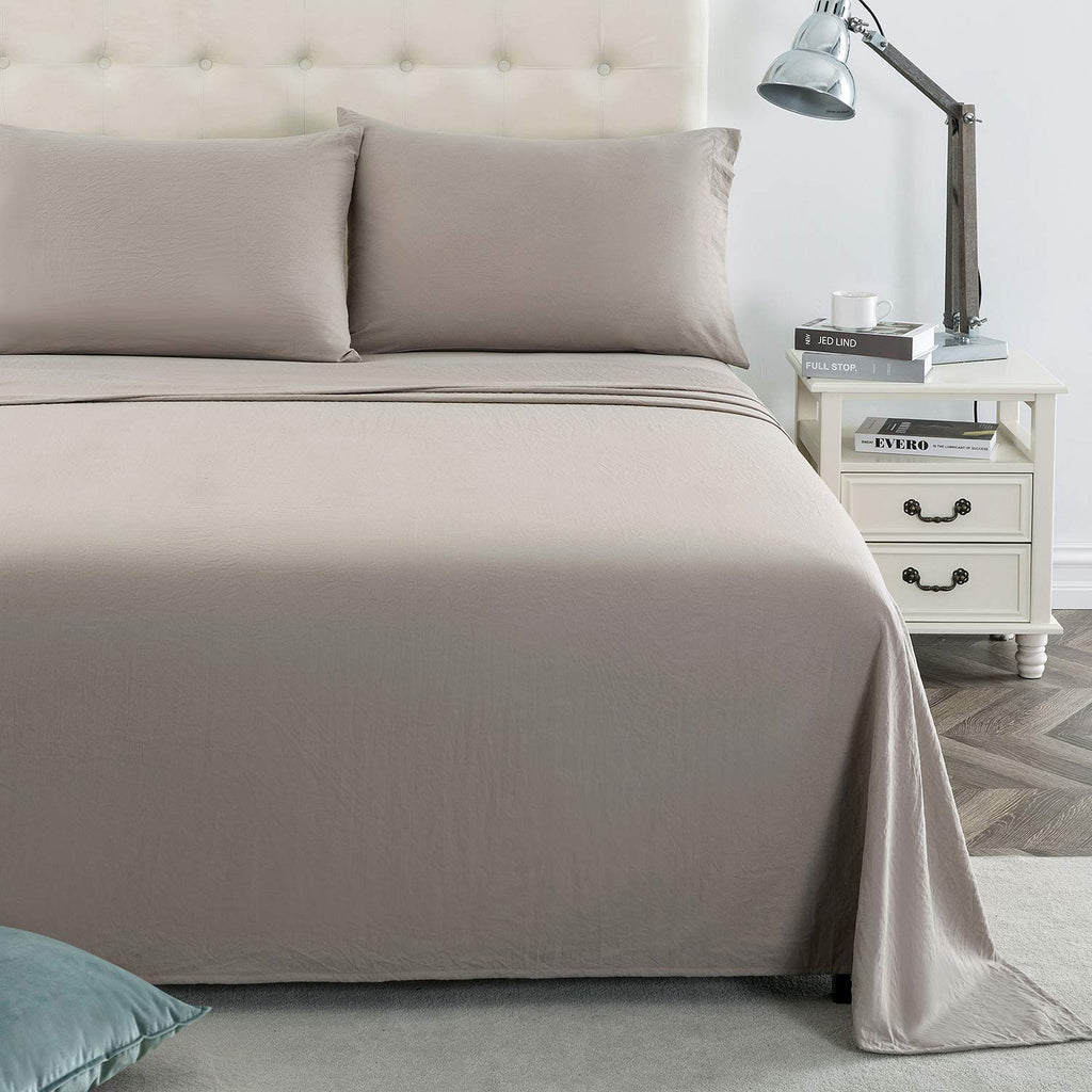 Queen Sheet Set, 2400 Thread Count Soft Deep Pocket Microfiber Sheets, 4 Pieces Taupe Bedding Sheets & Pillowcases