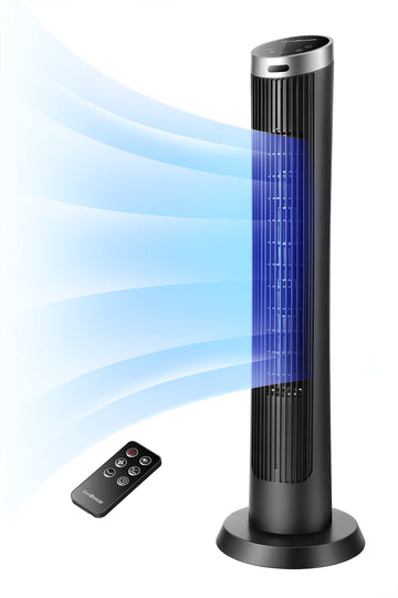 Digital Electric Tower Fan, with Remote Control, LED Display, Standing Bladeless Floor Fans Cooling and Quite Indoor