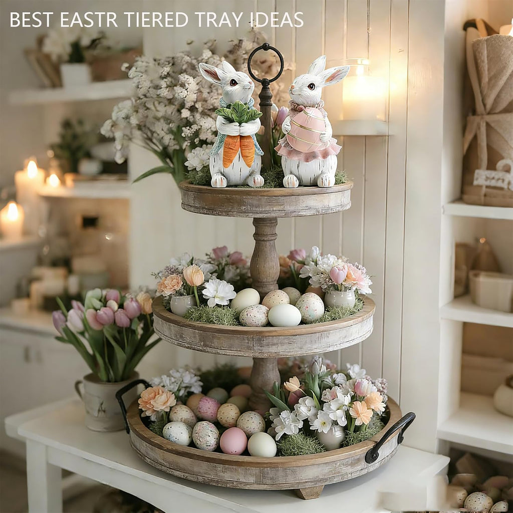 Easter Decorations - Resin White Easter Bunny - Small Bunny Statues Figurines Decor Table Centerpieces - Set of 2