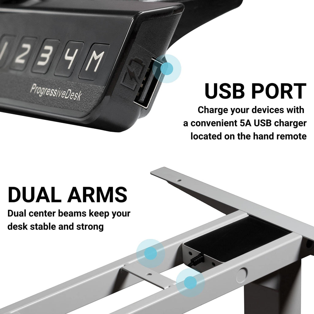 Standing Desk Frame - 3 Stages, Dual Motor, Adjustable Height and Width