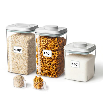 Food Storage Container Sets, 2.8 Qt + 4.2 Qt *2 Airtight Canisters with Lids and 130ml Scoop, BPA-Free Plastic Pantry