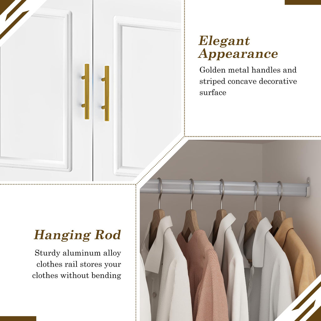 Large Armoire Wardrobe Closet Cabinet with Drawers and LED Lights, Multi-Tier Shelves, Hanging Rod, Large Capacity