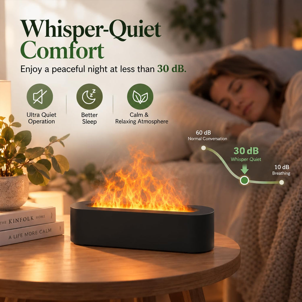 Flame Air Diffuser, Humidifier, Essential Oil Diffuser - 7 Colors, 200mL Capacity (8 Hours), Noiseless Operation