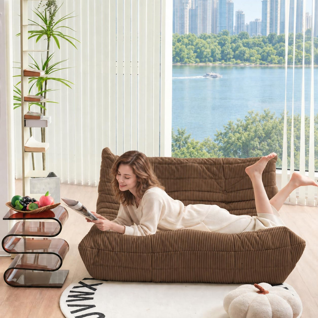 Fireside Loveseat, Corduroy Armless Floor Sofa, 2-Seater, Brown Sugar