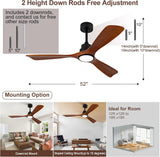 52 Inch Ceiling Fans with Lights and Remote, Dimmable, Outdoor Ceiling Fan with Light, Modern 3 Blade Wood Ceiling Fans for Patio, Porch, 6 Speeds Reversible DC Motor (Black Walnut) A101-B0DT97S5XM